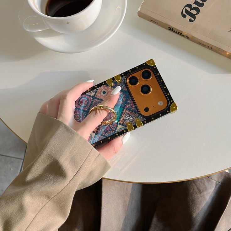 Retro Mosaic Phone Case With Strap & Ring Holder