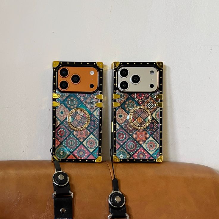 Retro Mosaic Phone Case With Strap & Ring Holder