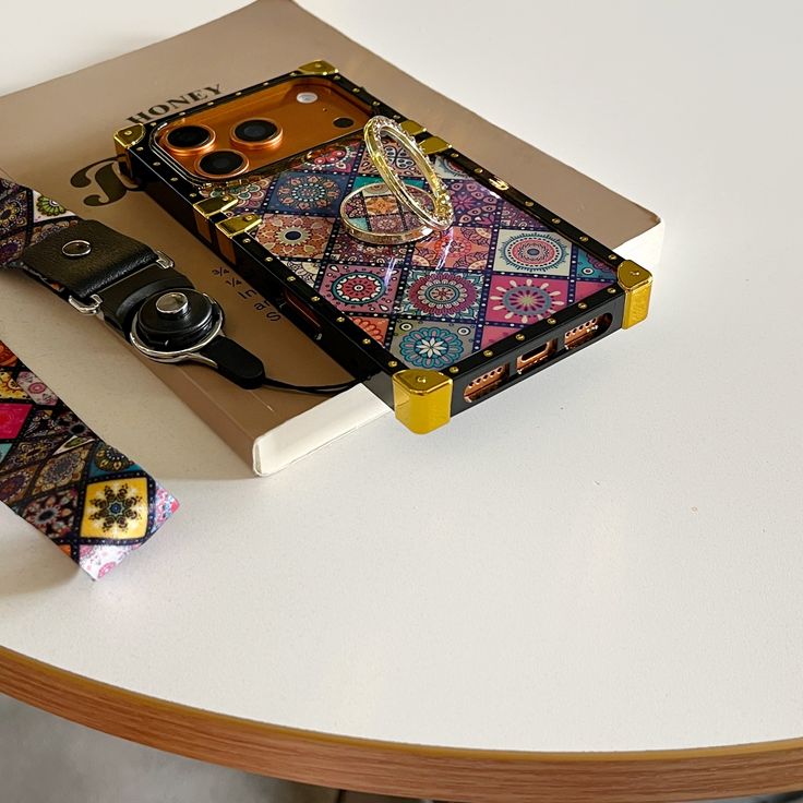 Retro Mosaic Phone Case With Strap & Ring Holder