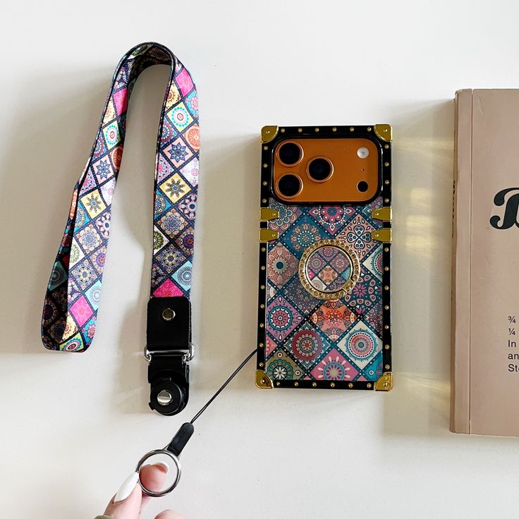 Retro Mosaic Phone Case With Strap & Ring Holder