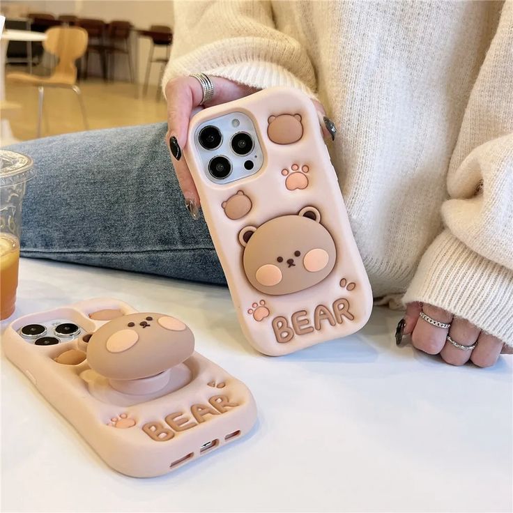 Cute Bear Silicone With Pop Stand Phone Case