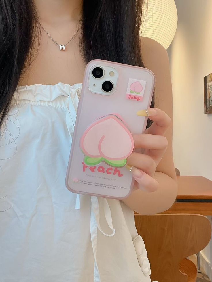 Pastel Peachy 3D Silicone Phone Case With Peach Holder