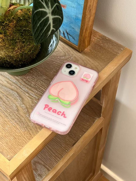 Pastel Peachy 3D Silicone Phone Case With Peach Holder