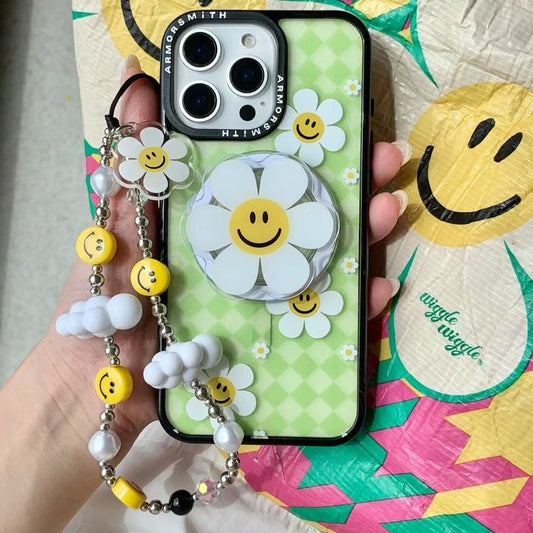 Smiley Daisy & Rainbow Bear Phone Case With Charm & Holder