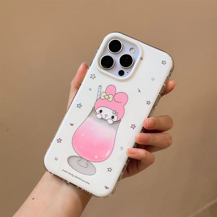 Pastel Bunny Drink Silicone Phone Case With Beaded Charm Strap