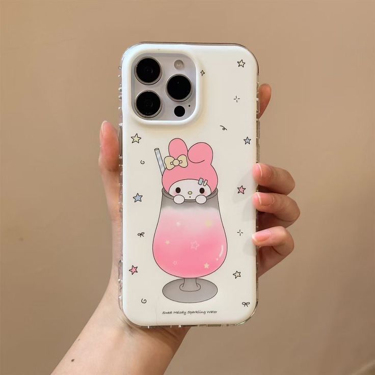 Pastel Bunny Drink Silicone Phone Case With Beaded Charm Strap