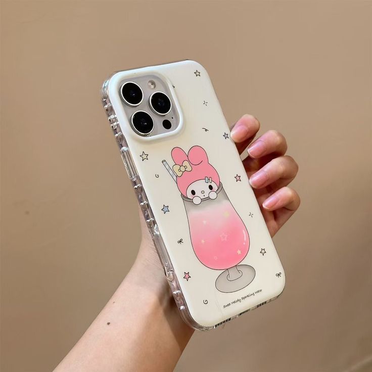 Pastel Bunny Drink Silicone Phone Case With Beaded Charm Strap
