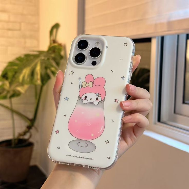 Pastel Bunny Drink Silicone Phone Case With Beaded Charm Strap