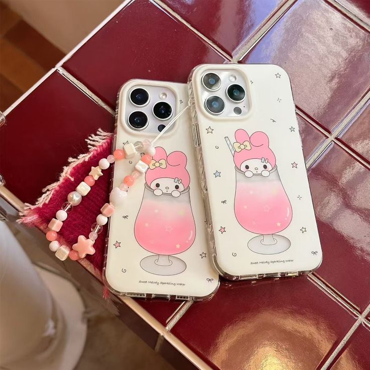Pastel Bunny Drink Silicone Phone Case With Beaded Charm Strap