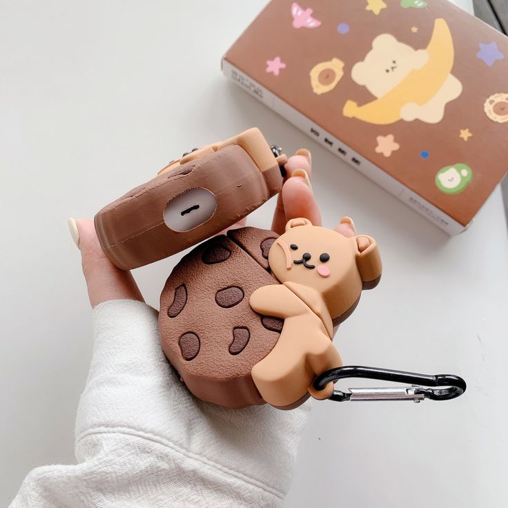 Airpods Case Soft Silicone Cover With Hook Clip For Airpods (Cookie Bear)