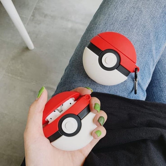 Airpods Case Soft Silicone Cover With Hook Clip For Airpods ( PokeBall)