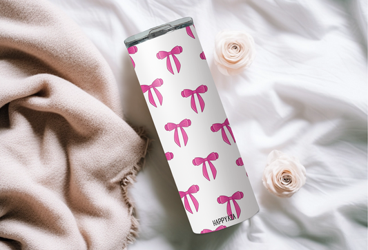 Pink Bow Designer Tumbler With Metal Straw