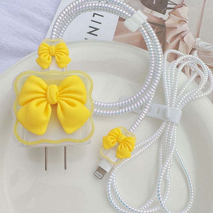 Cute Cartoon Series Fast Charger Protector for iPhone (Yellow Bow)