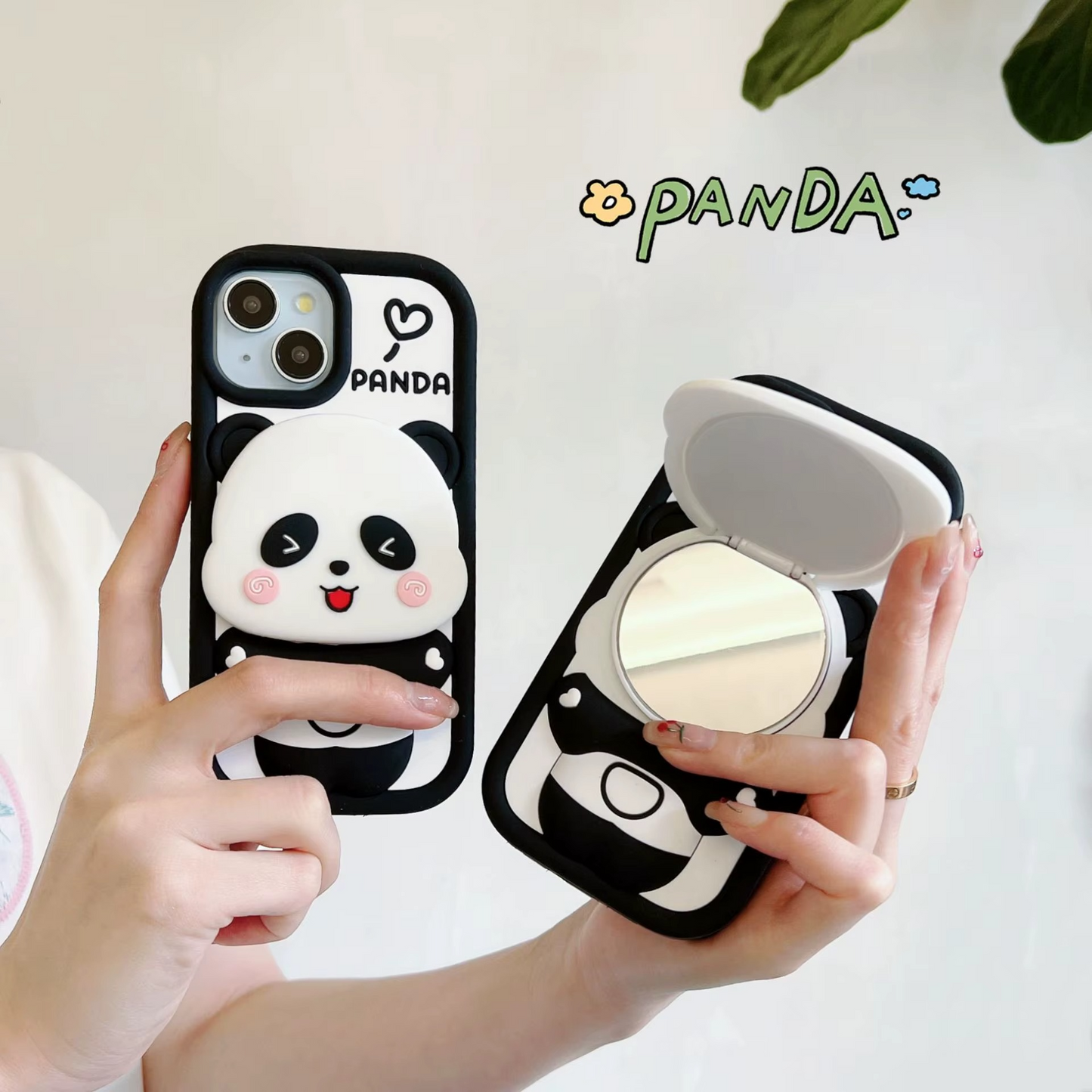 3D Mirror Cute Little Panda Silicone Phone Case For iPhone
