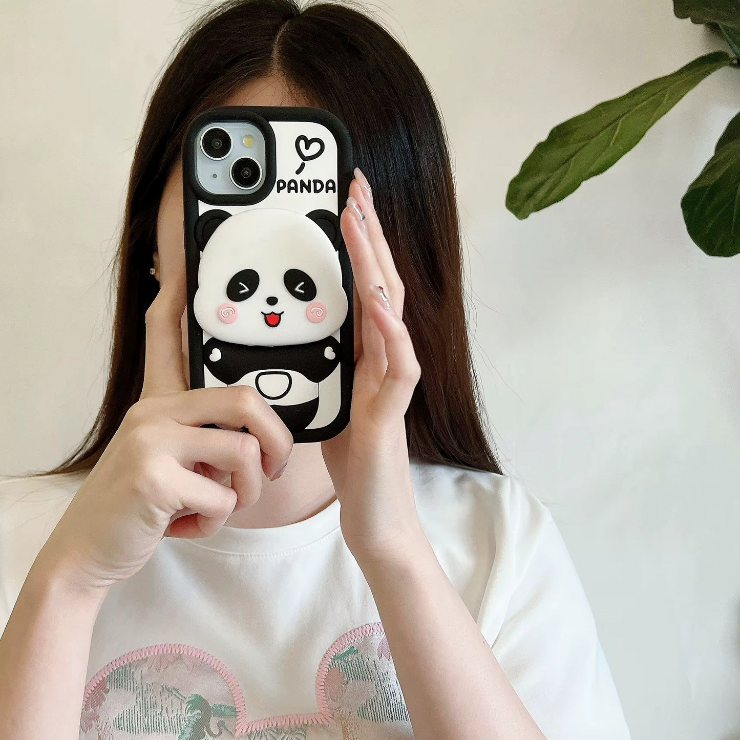 3D Mirror Cute Little Panda Silicone Phone Case For iPhone