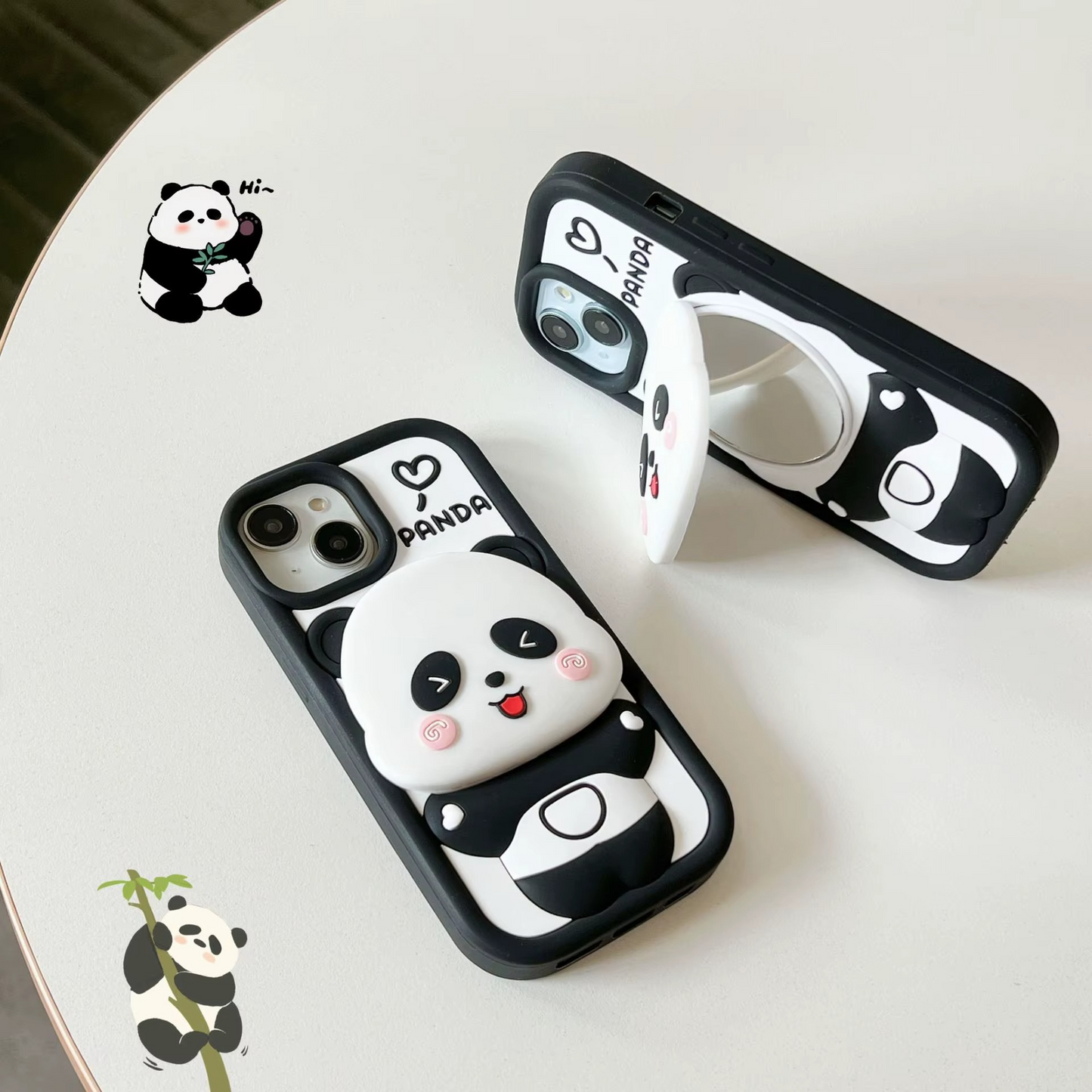 3D Mirror Cute Little Panda Silicone Phone Case For iPhone