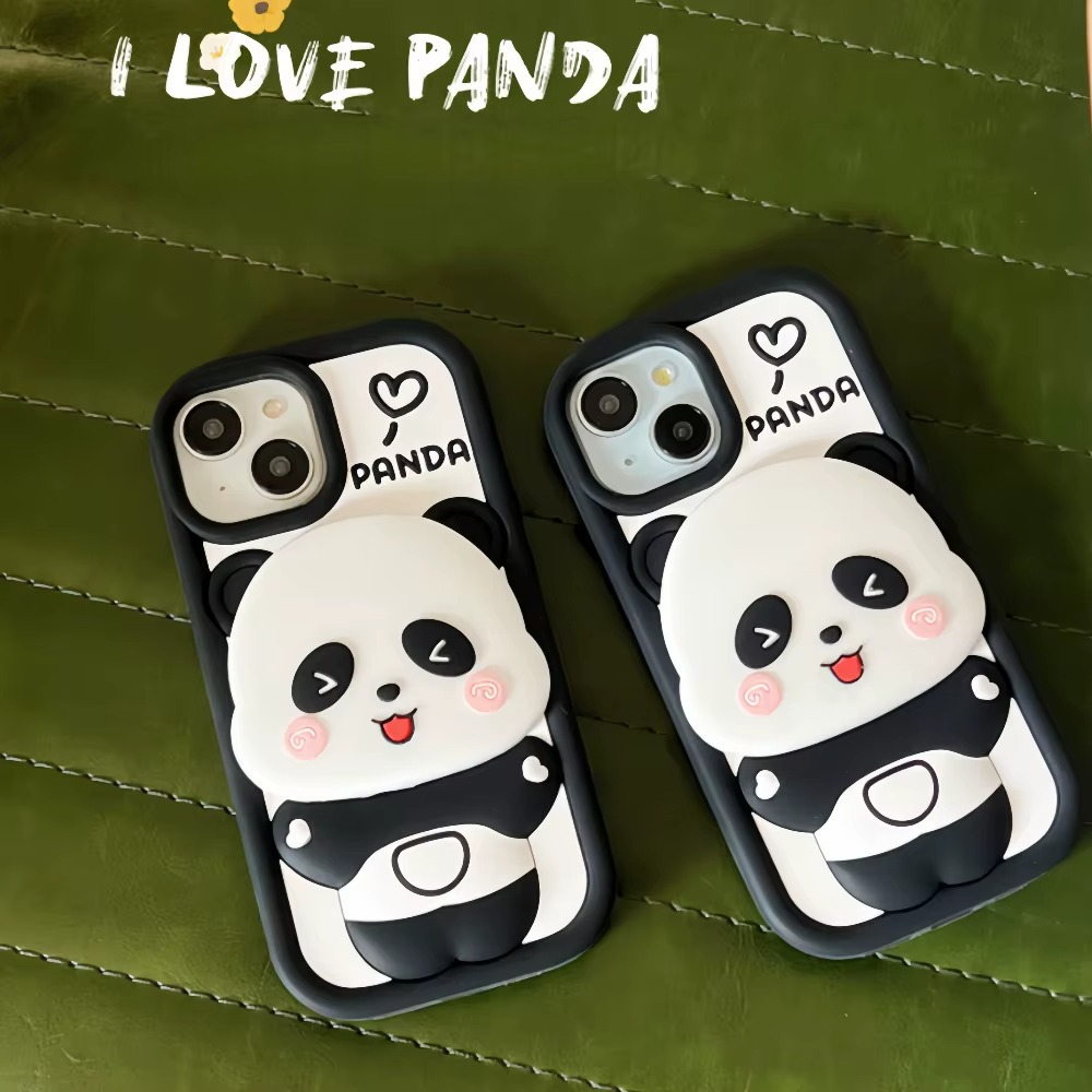 3D Mirror Cute Little Panda Silicone Phone Case For iPhone