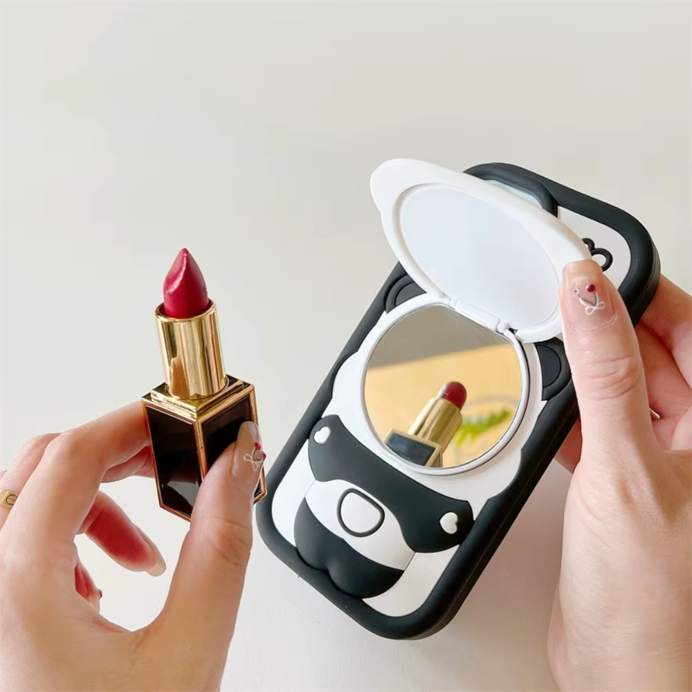 3D Mirror Cute Little Panda Silicone Phone Case For iPhone