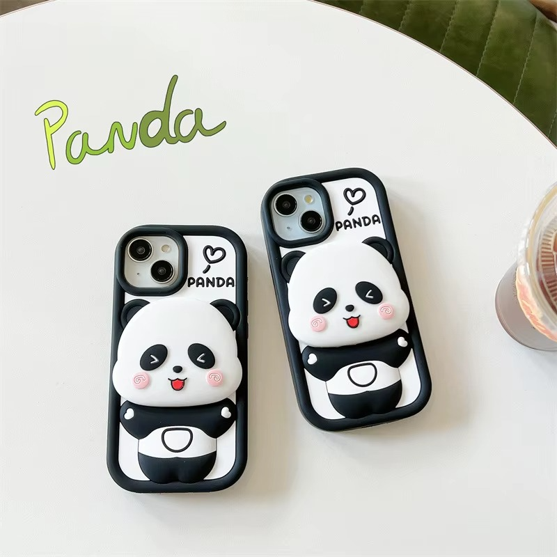 3D Mirror Cute Little Panda Silicone Phone Case For iPhone