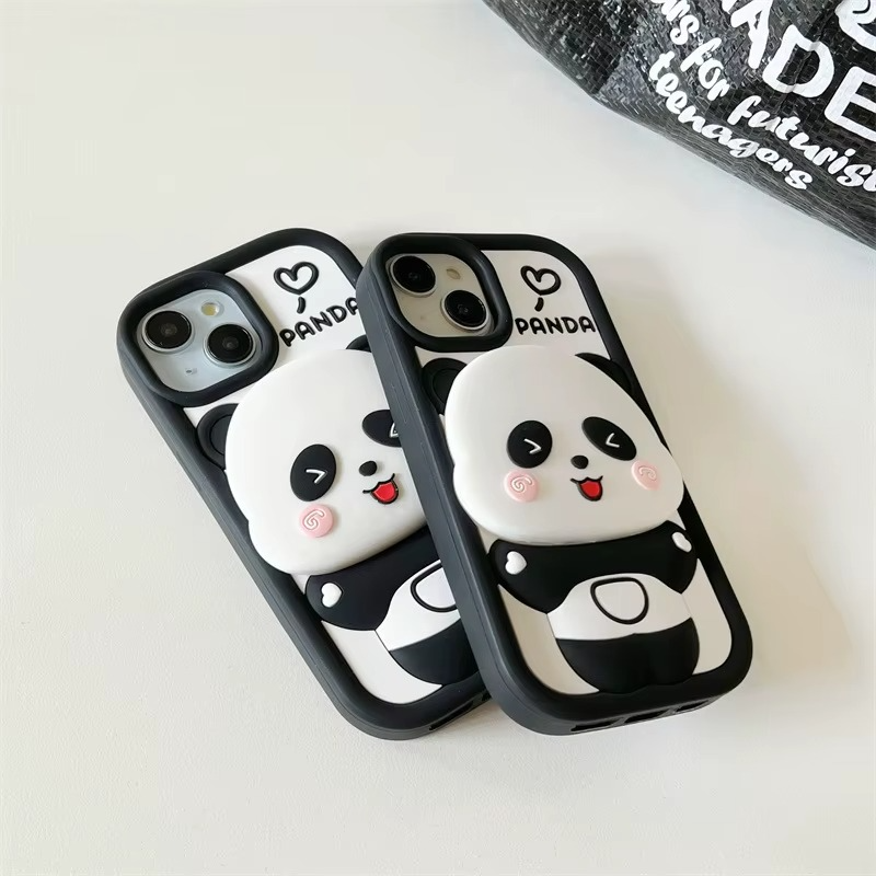 3D Mirror Cute Little Panda Silicone Phone Case For iPhone