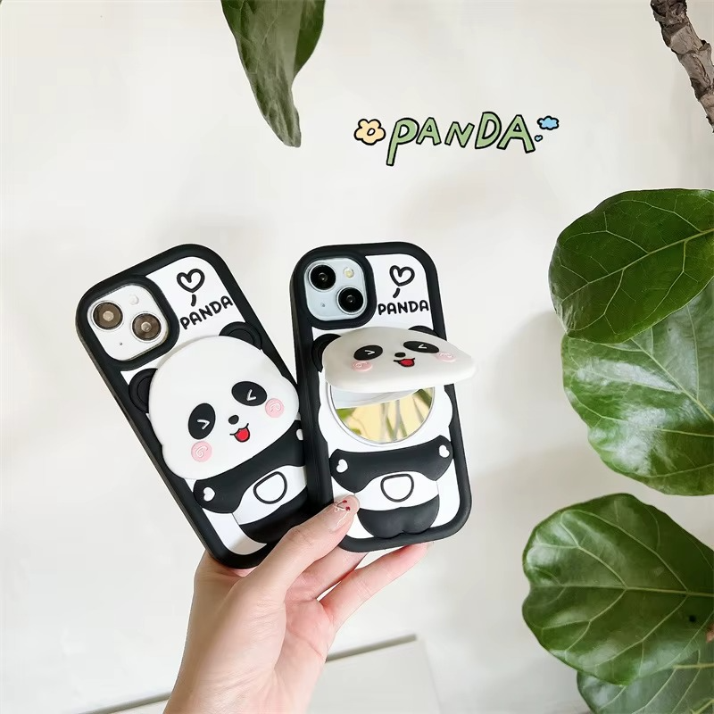 3D Mirror Cute Little Panda Silicone Phone Case For iPhone