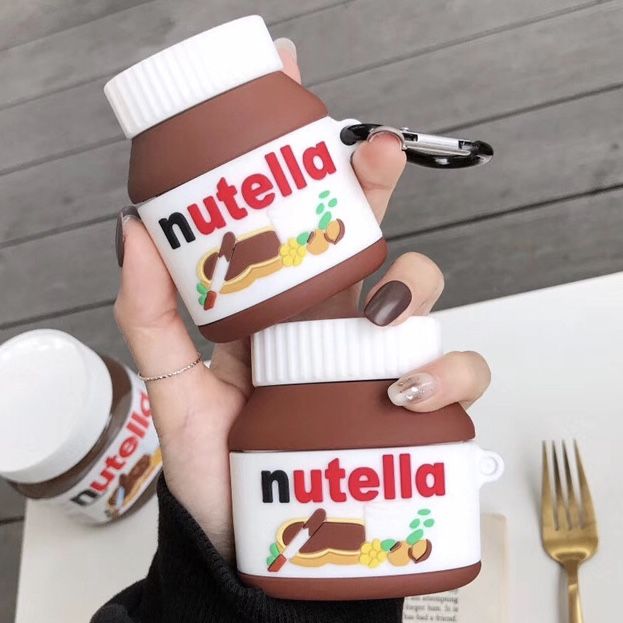 Airpods Case Soft Silicone Cover With Hook Clip For Airpods (Nutella)