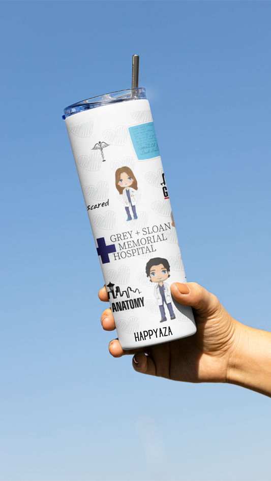 Grey Anatomy Designer Tumbler With Metal Straw
