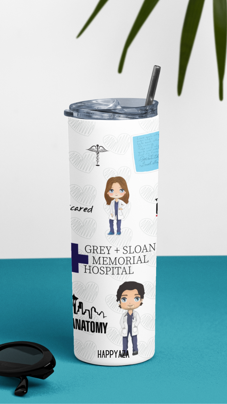 Grey Anatomy Designer Tumbler With Metal Straw