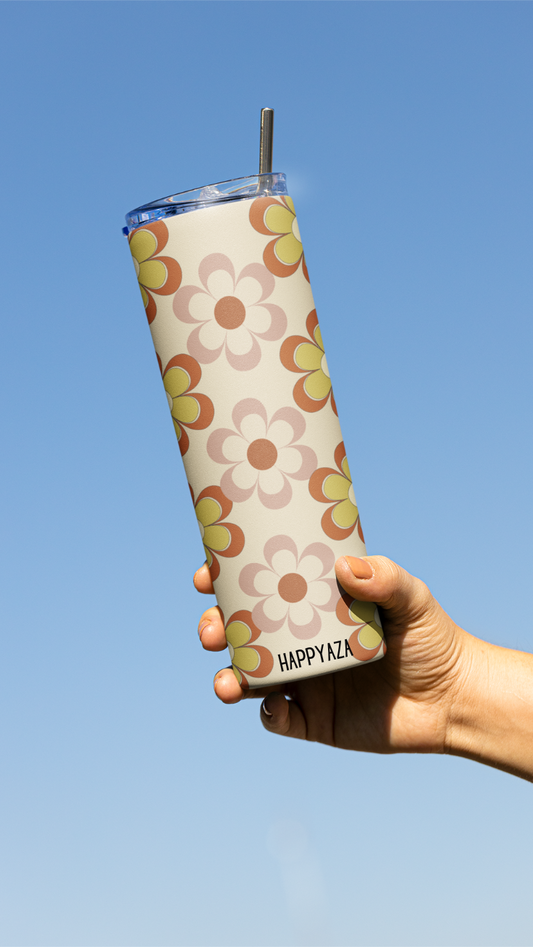 Daisy Flower Designer Tumbler With Metal Straw