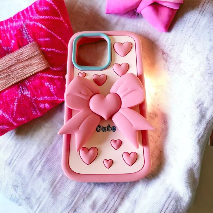 Cute Heart Bow Chic Silicone With Pop Stand Phone Case