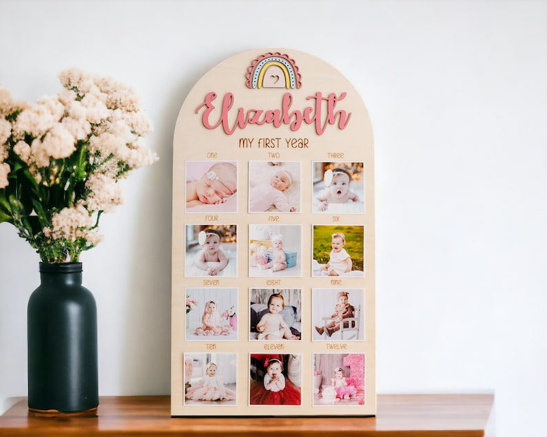 Baby’s 1st Birthday Photo Board With Rainbow