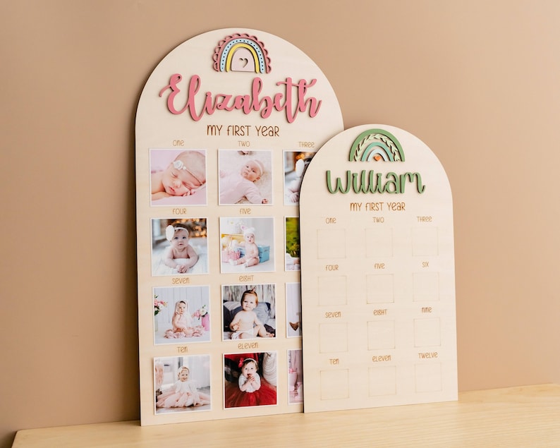 Baby’s 1st Birthday Photo Board With Rainbow