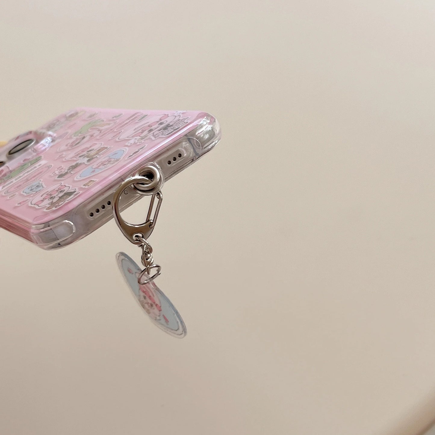 Cute Pink Cartoon Silicone Phone Case with Heart Charm