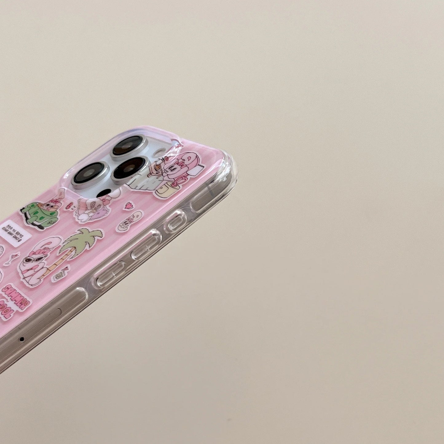 Cute Pink Cartoon Silicone Phone Case with Heart Charm