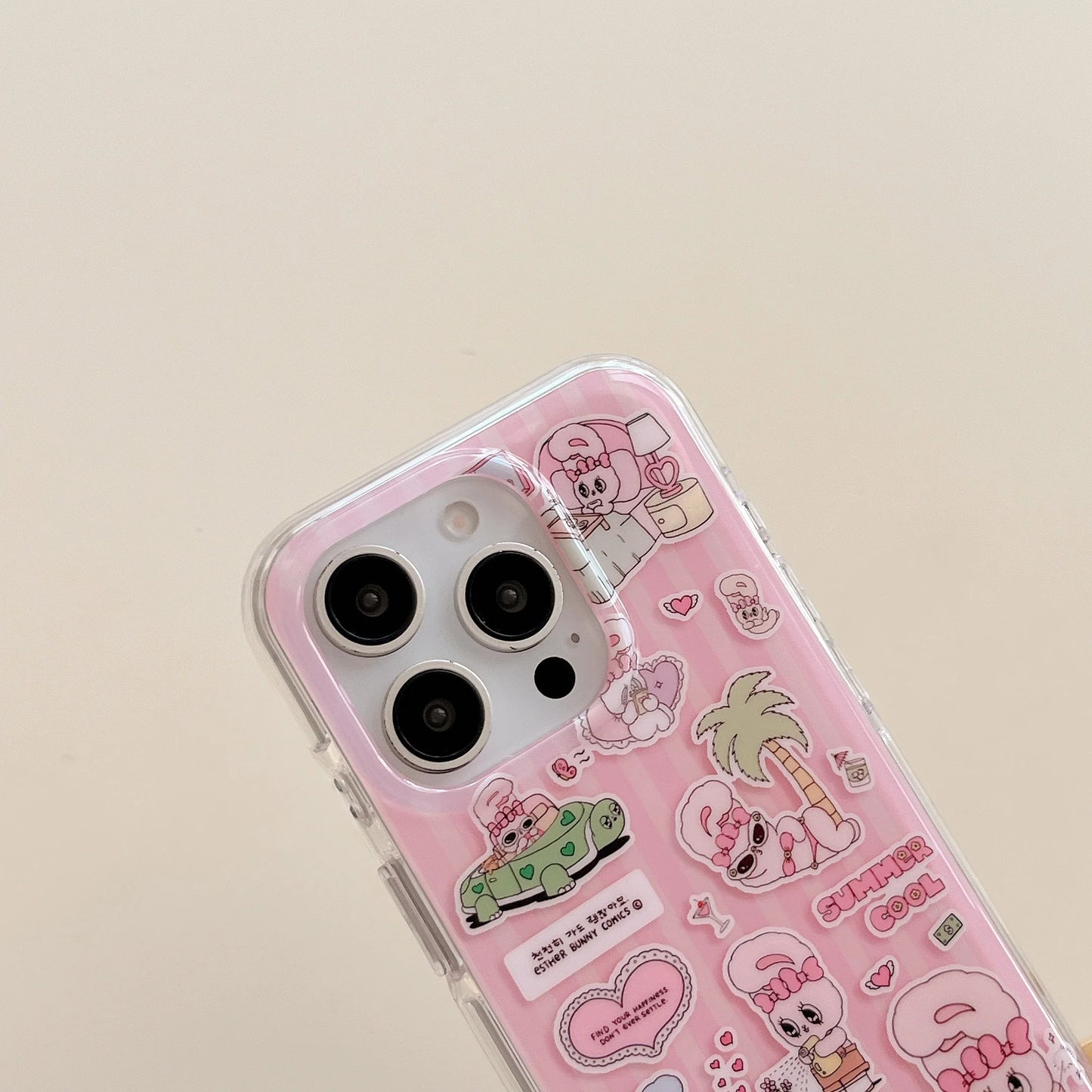 Cute Pink Cartoon Silicone Phone Case with Heart Charm