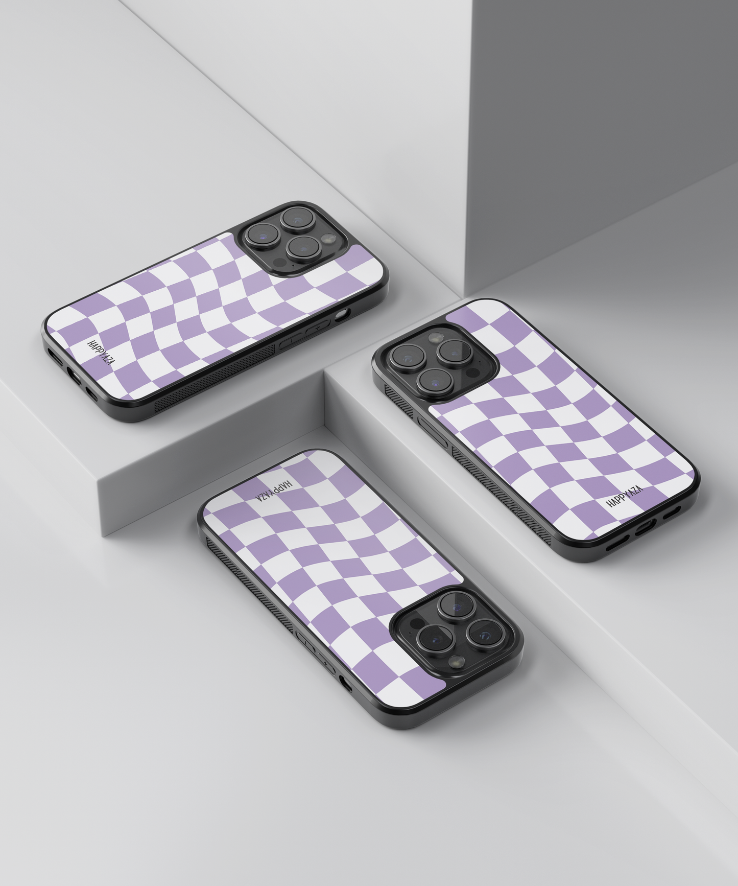 Purple & White Wavy Checks Designer Phone Case