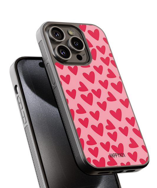 Red Hearts Are Lined Up On A Pink Background Designer Phone  Case