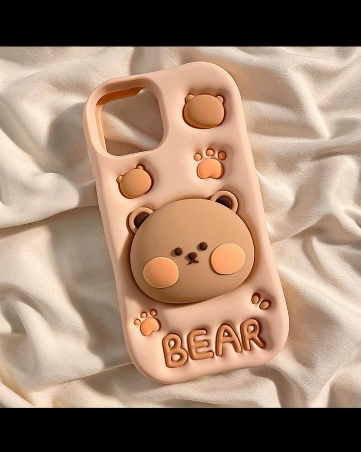 Cute Bear Silicone With Pop Stand Phone Case