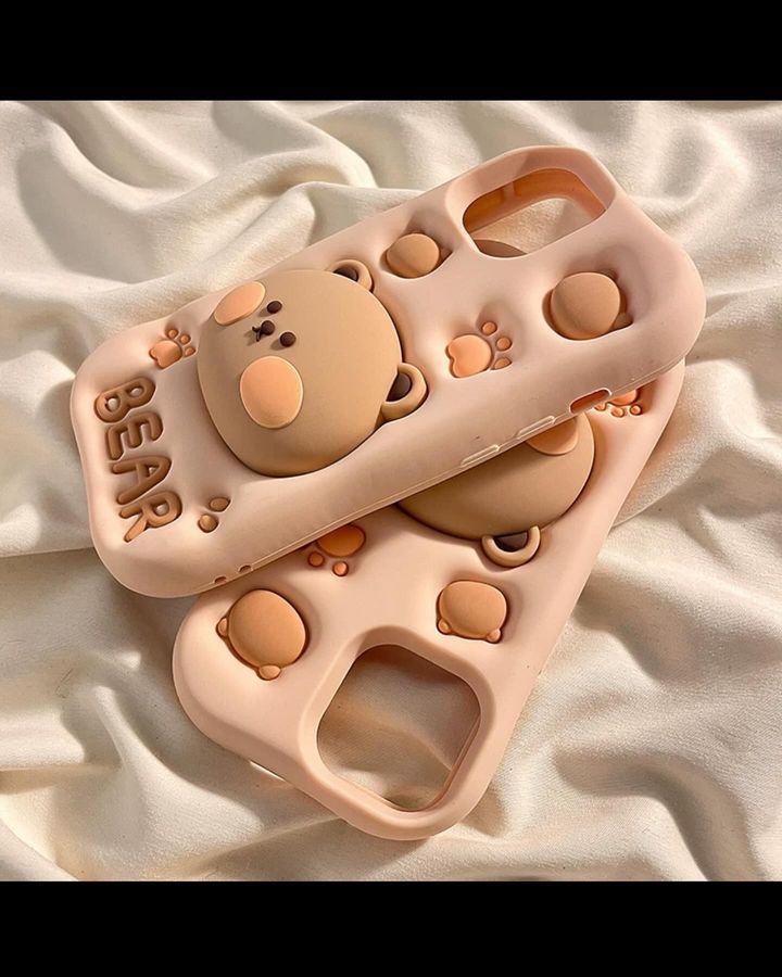 Cute Bear Silicone With Pop Stand Phone Case