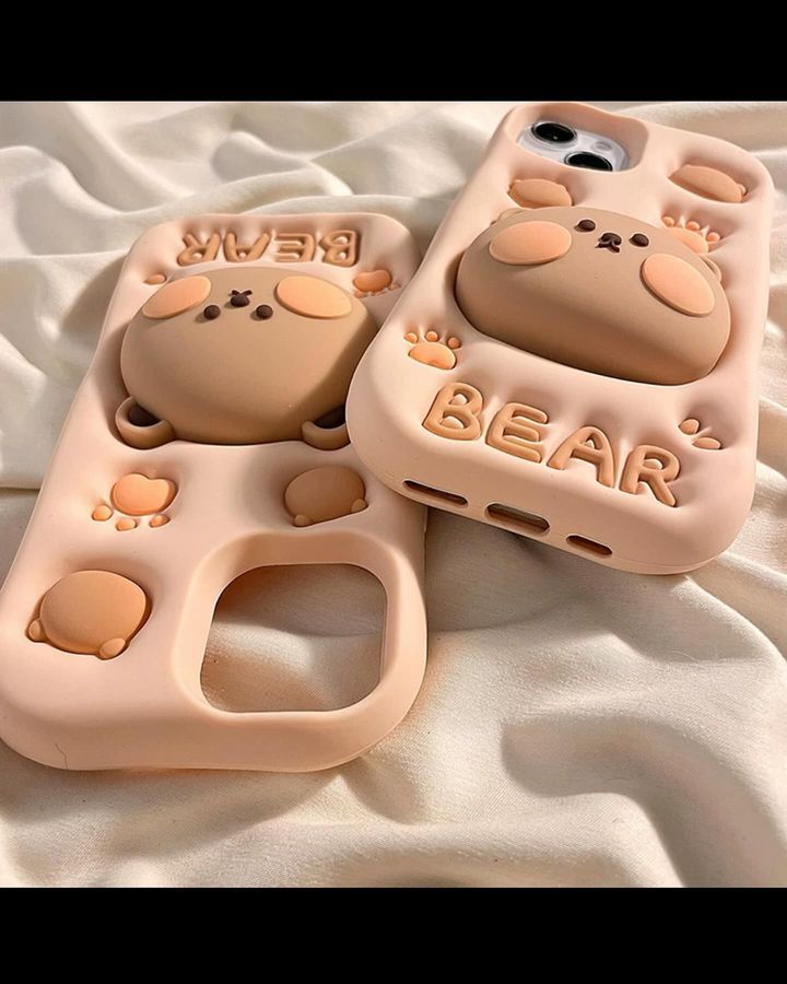 Cute Bear Silicone With Pop Stand Phone Case