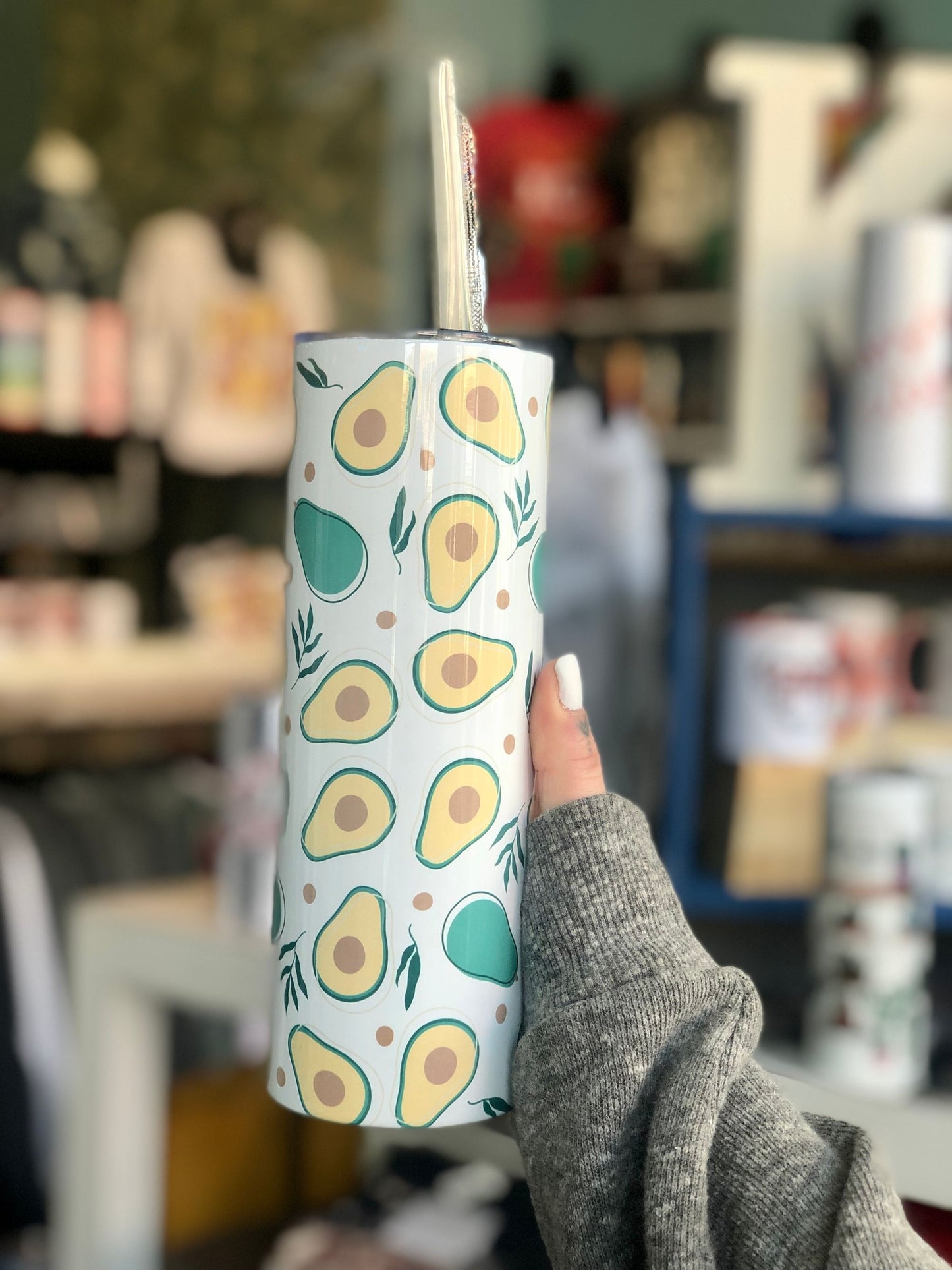 Avocado Designer Tumbler With Metal Straw