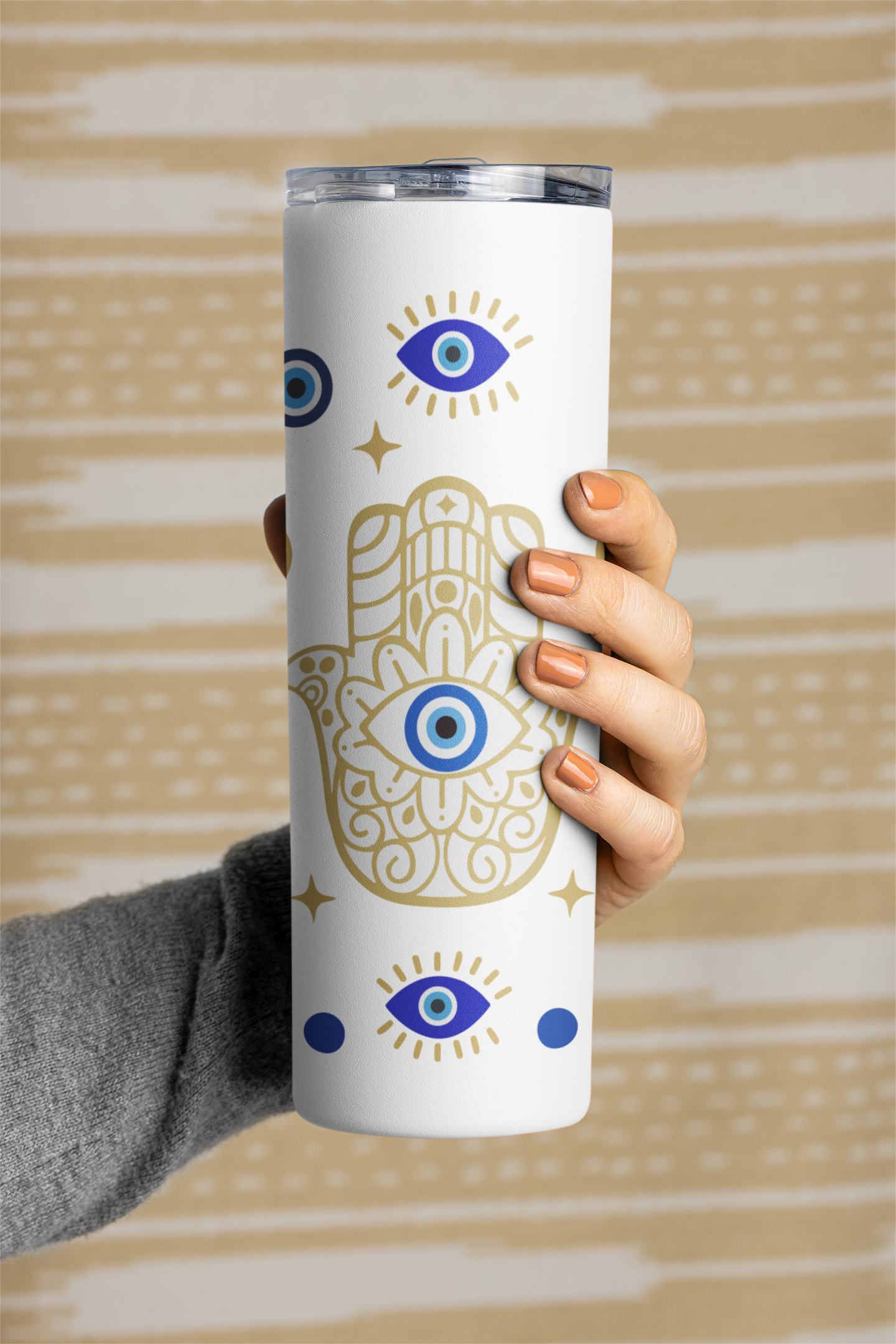 Evil Eye Designer Tumbler With Metal Straw