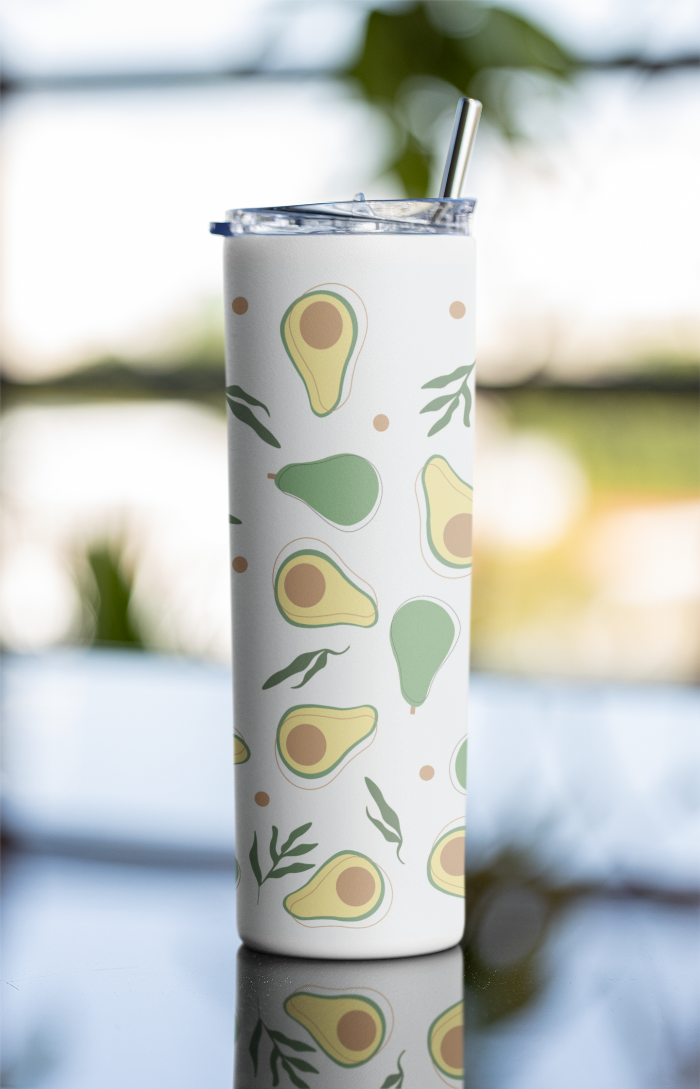 Avocado Designer Tumbler With Metal Straw