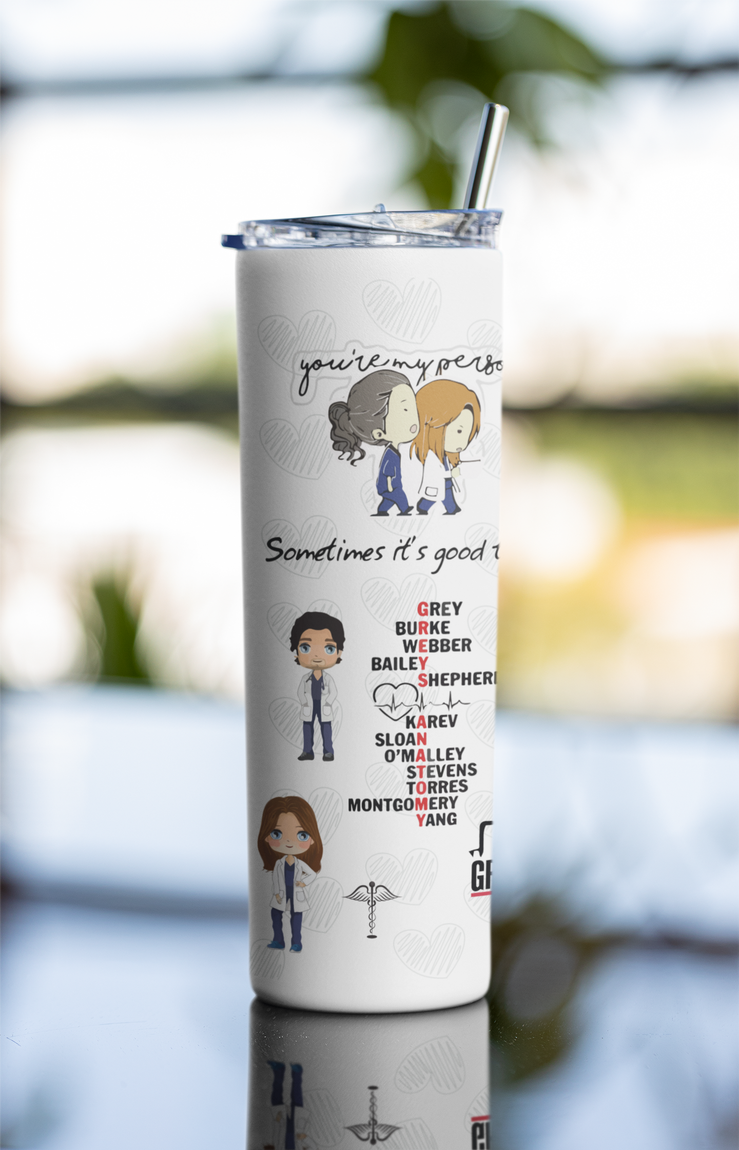 Grey Anatomy Designer Tumbler With Metal Straw