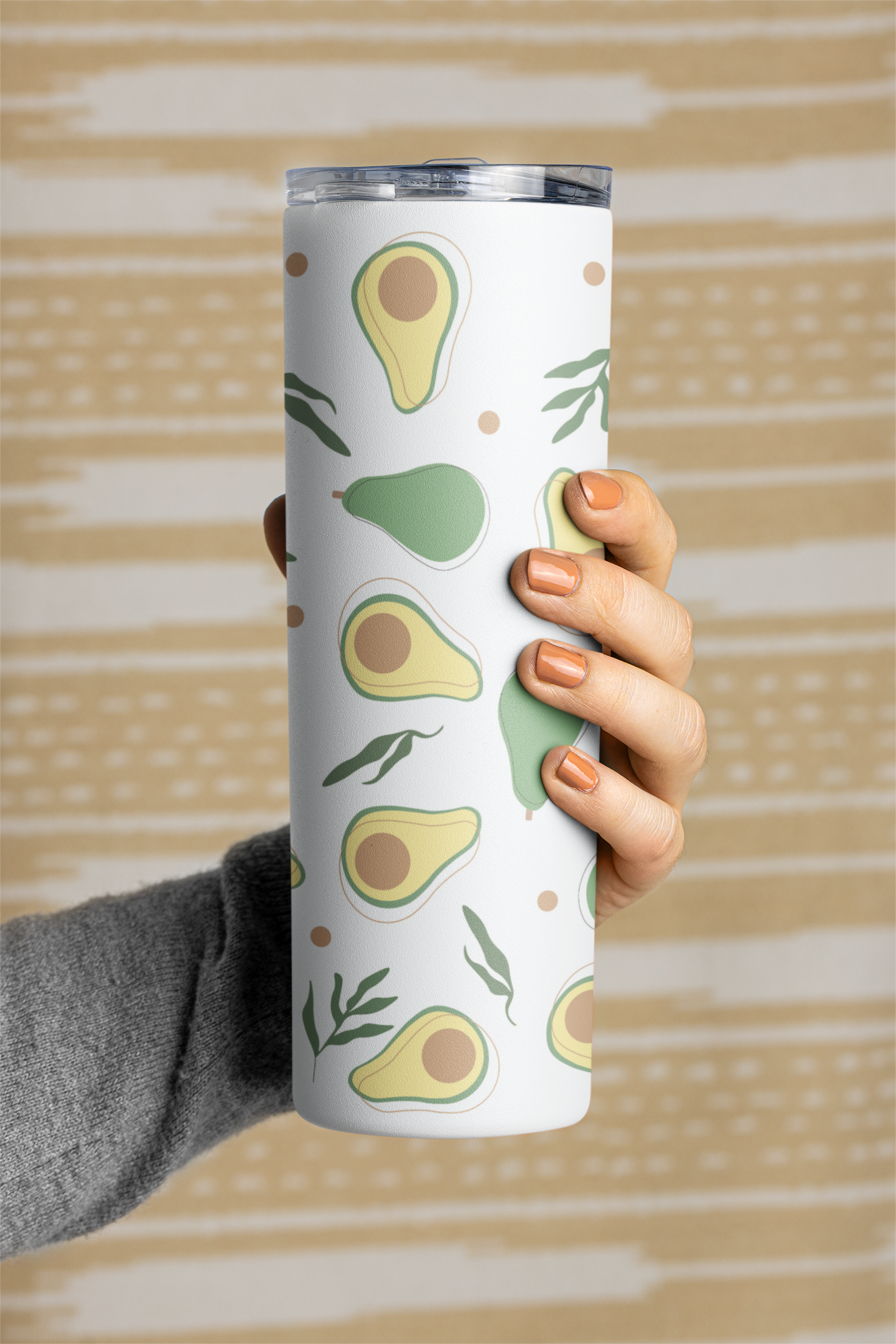 Avocado Designer Tumbler With Metal Straw