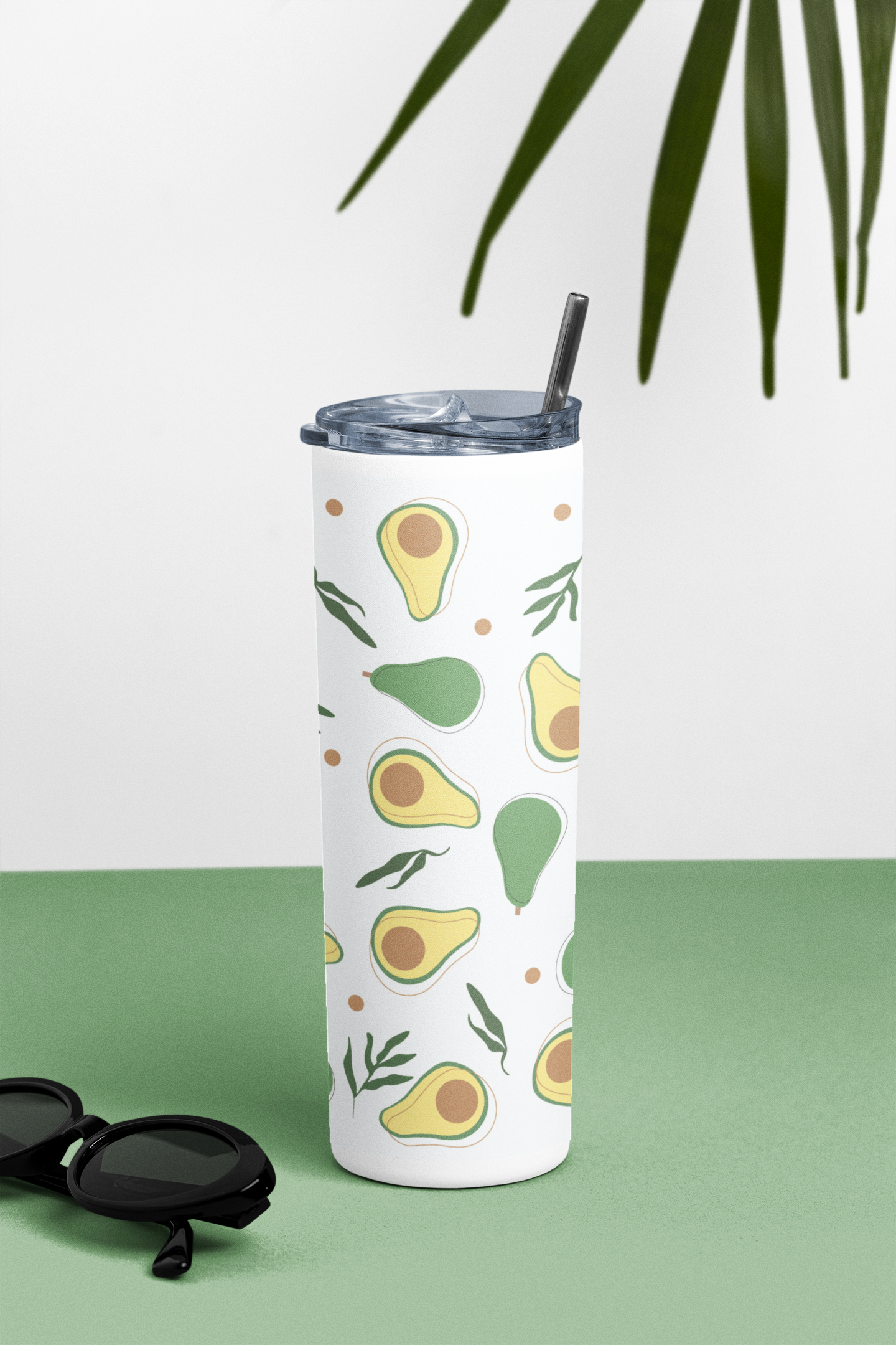 Avocado Designer Tumbler With Metal Straw