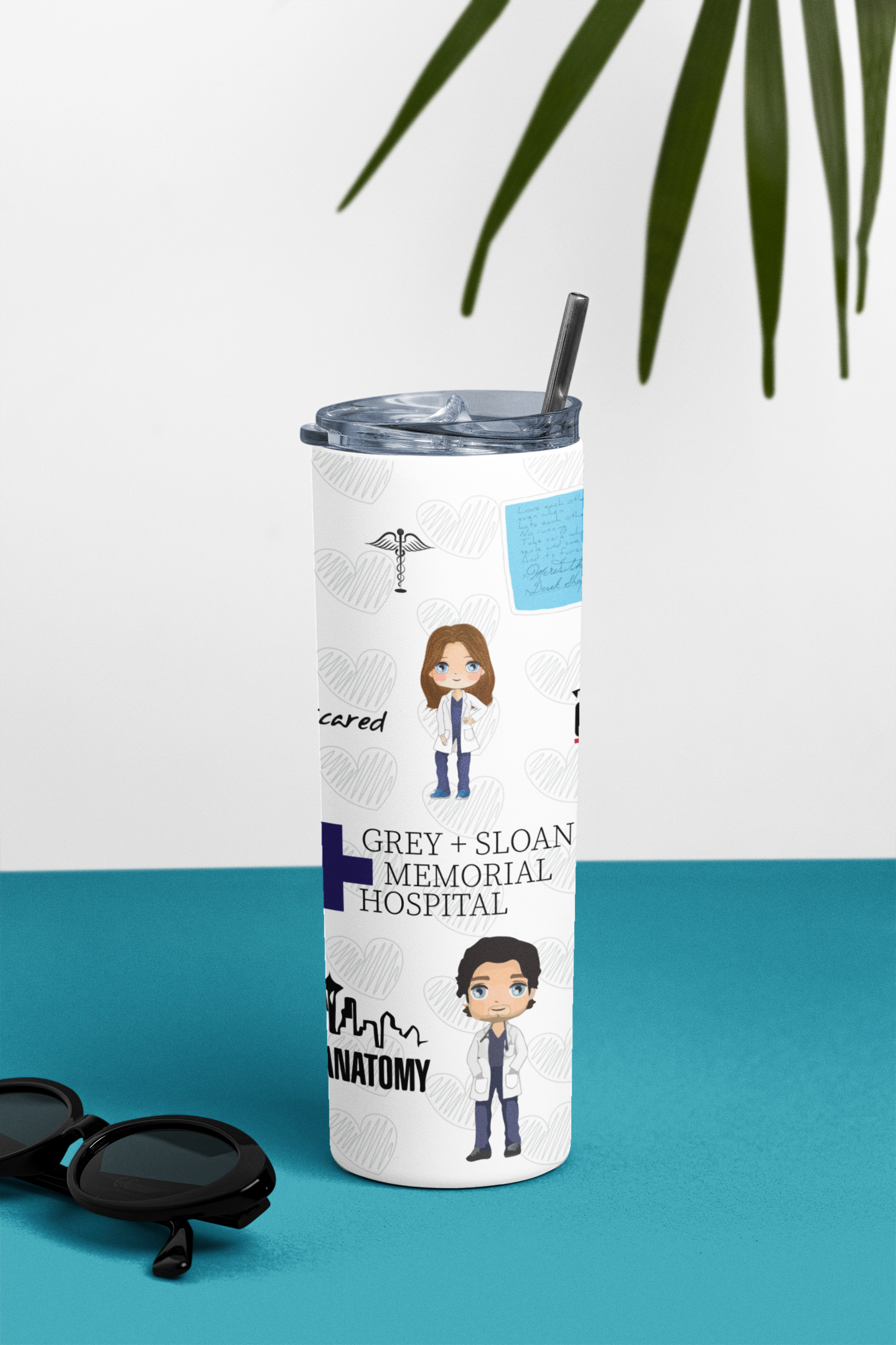 Grey Anatomy Designer Tumbler With Metal Straw