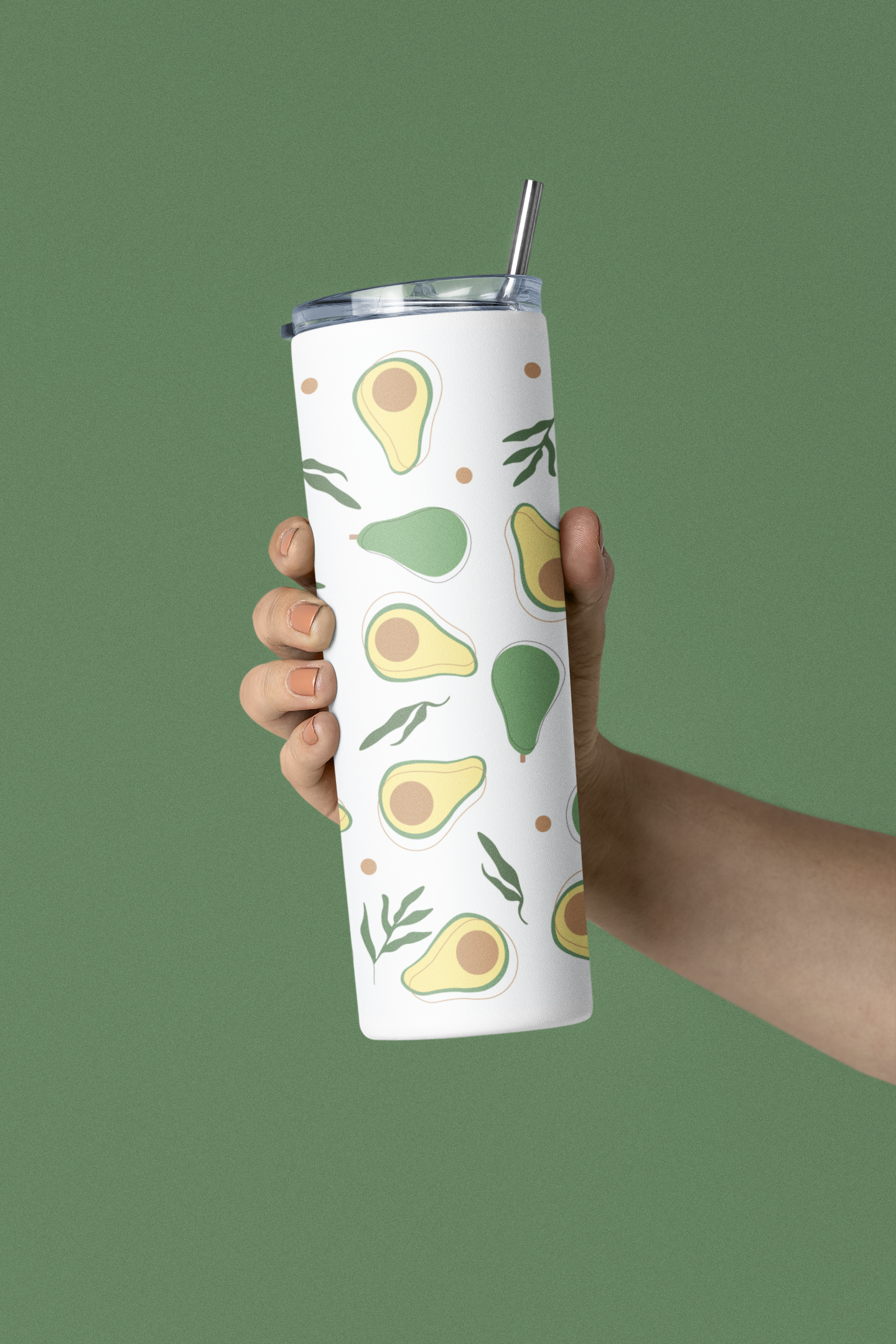 Avocado Designer Tumbler With Metal Straw