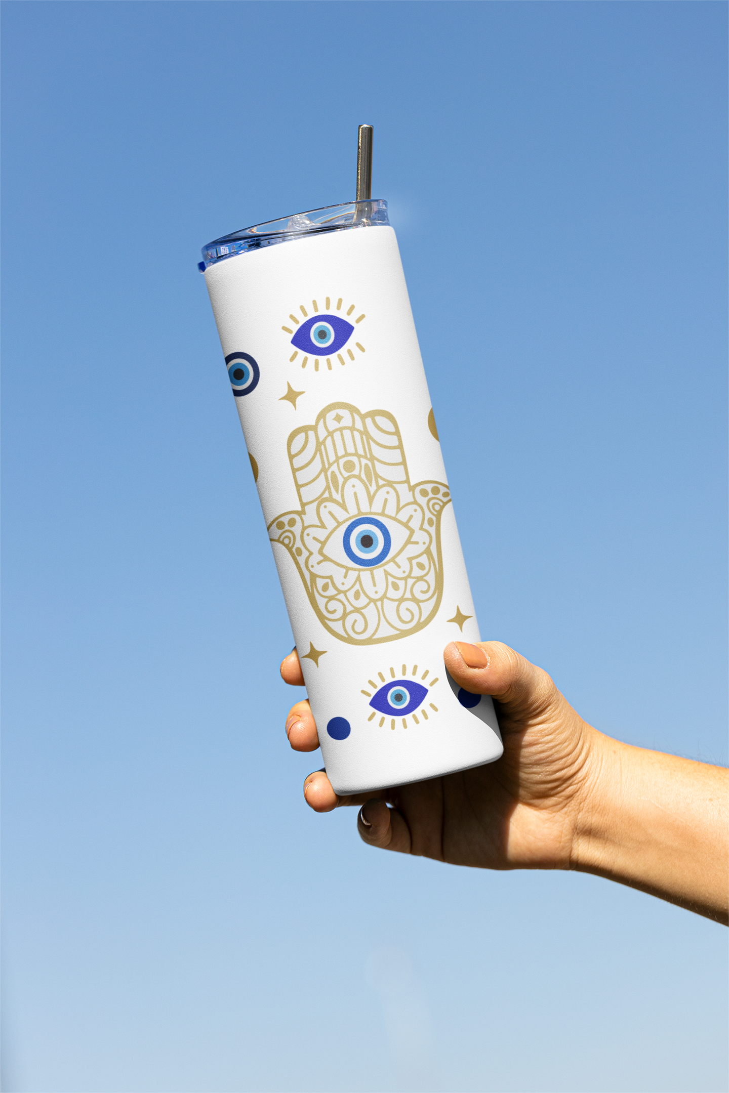 Evil Eye Designer Tumbler With Metal Straw