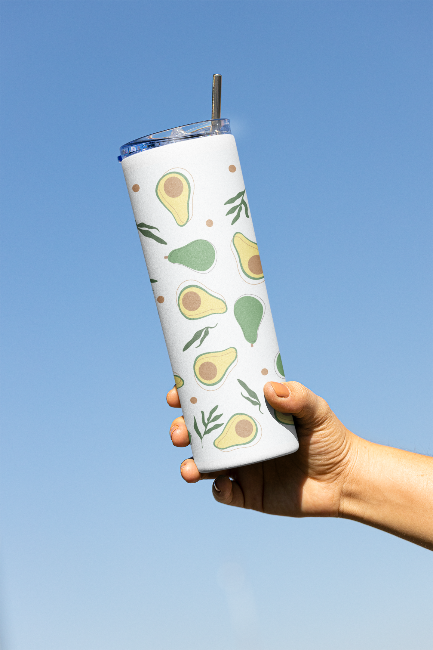 Avocado Designer Tumbler With Metal Straw